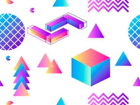 Memphis seamless pattern. Geometric elements memphis in the style of 80's. Ba 스톡 일러스트
