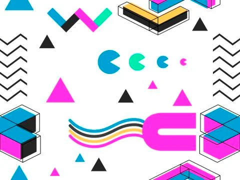 Memphis seamless pattern. Geometric elements memphis in the style of 80's. Ba 스톡 일러스트