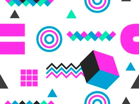 Memphis seamless pattern. Geometric elements memphis in the style of 80's. Ba 스톡 일러스트