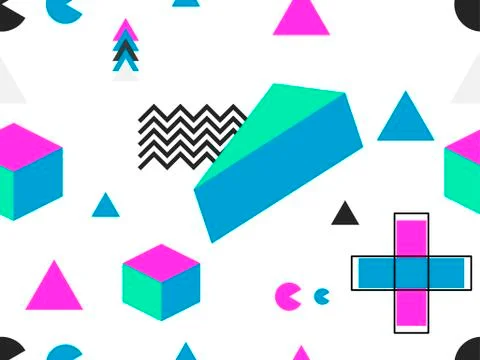 Memphis seamless pattern. Geometric elements memphis in the style of 80's. Ba Stock Illustration