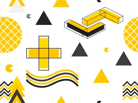 Memphis seamless pattern. Geometric elements memphis in the style of 80's. Ba Stock Illustration