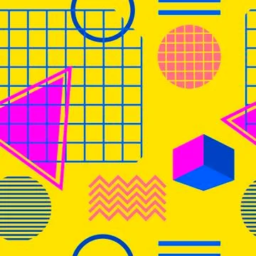 Memphis seamless pattern. Geometric elements memphis in the style of 80s and  Illustrazione stock