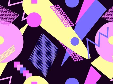 Memphis seamless pattern. Geometric elements memphis in the style of 80's. Tr 스톡 일러스트