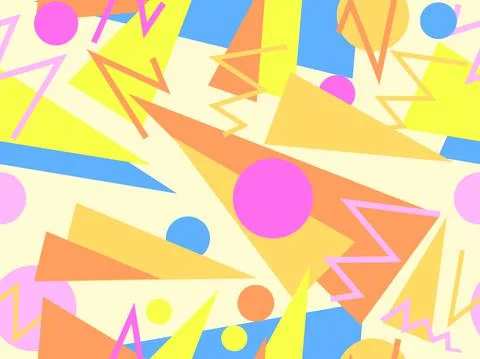 Memphis seamless pattern. Geometric elements memphis in the style of 80's. Tr Illustrazione stock