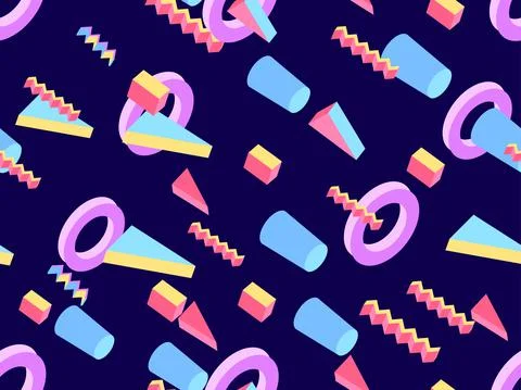 Memphis seamless pattern. Geometric elements memphis in the style of 80's. Ba Stock Illustration