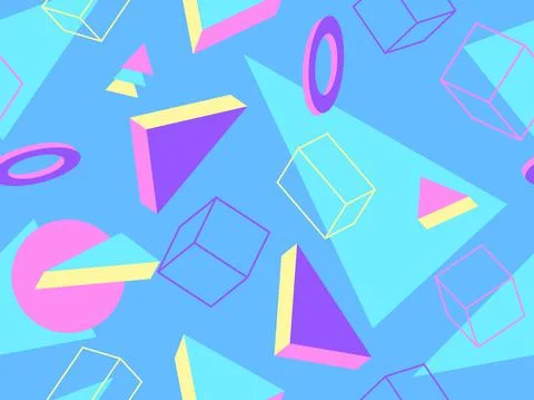 Memphis seamless pattern. Geometric elements memphis in the style of 80's. Tr Illustrazione stock