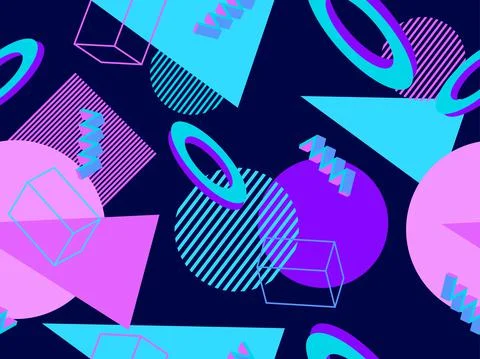 Memphis seamless pattern. Geometric elements memphis in the style of 80's. Tr Stock Illustration