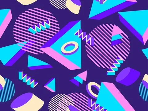 Memphis seamless pattern. Geometric elements memphis in the style of 80's Illustrazione stock