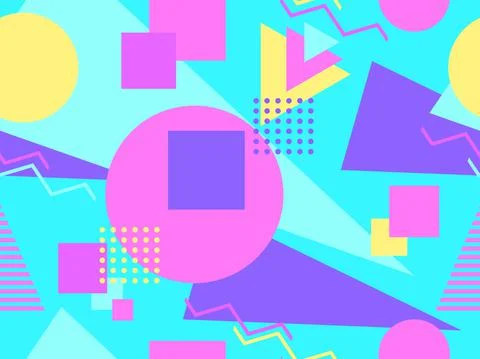 Memphis seamless pattern. Geometric elements memphis in the style of 80's Stock Illustration