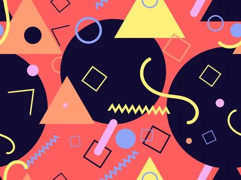 Memphis seamless pattern. Geometric elements memphis in the style of 80's Stock Illustration