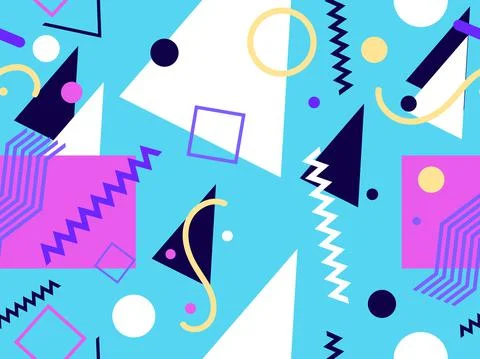 Memphis seamless pattern. Geometric elements memphis in the style of 80's Stock Illustration