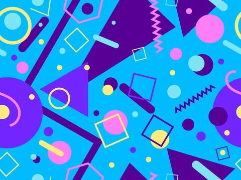 Memphis seamless pattern. Geometric elements memphis in the style of 80's Stock Illustration