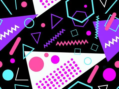Memphis seamless pattern. Geometric elements memphis in the style of 80's Stock Illustration