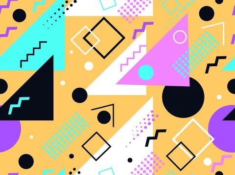 Memphis seamless pattern. Geometric elements memphis in the style of 80's Stock Illustration