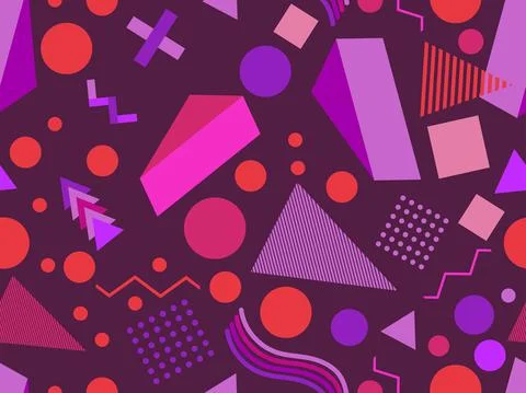 Memphis seamless pattern. Geometric elements memphis in the style of 80's Stock Illustration