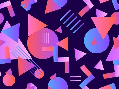 Memphis seamless pattern with geometric gradient shapes. Colorful geometric p Stock Illustration