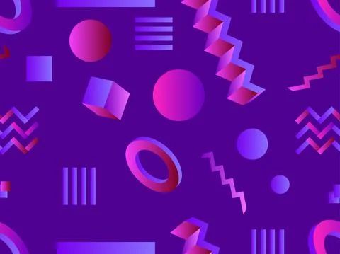 Memphis seamless pattern with geometric gradient shapes. Geometric pattern in Stock Illustration