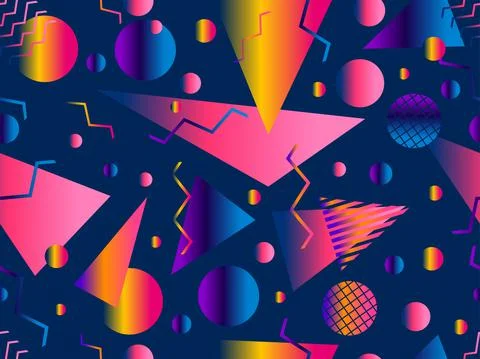 Memphis seamless pattern with geometric gradient shapes. Colorful geometric p Stock Illustration