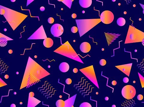 Memphis seamless pattern with geometric gradient shapes. Colorful geometric p Stock Illustration