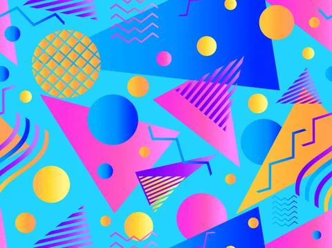 Memphis seamless pattern with geometric gradient shapes. Colorful geometric p Stock Illustration