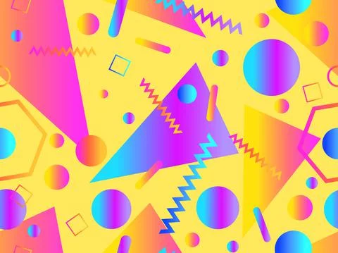 Memphis seamless pattern with geometric gradient shapes. Colorful geometric p イラスト素材