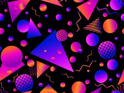 Memphis seamless pattern with geometric gradient shapes. Colorful geometric p Illustrazione stock