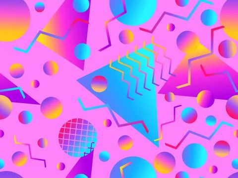 Memphis seamless pattern with geometric gradient shapes. Colorful geometric p Stock Illustration