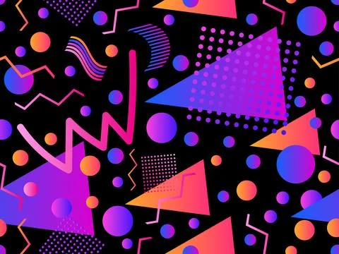 Memphis seamless pattern with geometric gradient shapes. Colorful geometric.. Stockillustratie