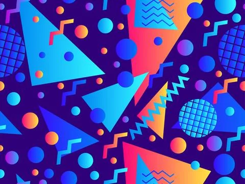 Memphis seamless pattern with geometric gradient shapes. Colorful geometric.. Stockillustratie