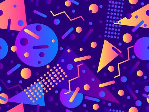 Memphis seamless pattern with geometric gradient shapes. Colorful geometric.. Stock Illustration