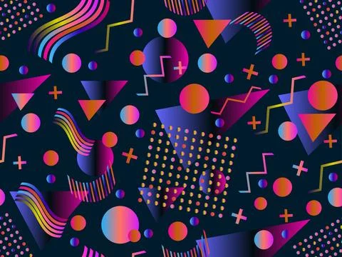 Memphis seamless pattern with geometric gradient shapes. Colorful geometric.. Illustrazione stock