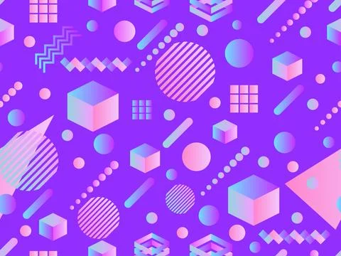 Memphis seamless pattern with geometric gradient shapes. Colorful geometric.. Illustrazione stock