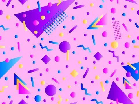 Memphis seamless pattern with geometric gradient shapes. Colorful geometric.. Stock Illustration