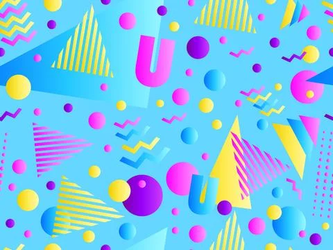 Memphis seamless pattern with geometric gradient shapes. Colorful geometric.. Illustrazione stock