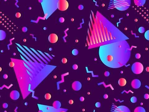 Memphis seamless pattern with geometric gradient shapes. Colorful geometric.. Stock Illustration
