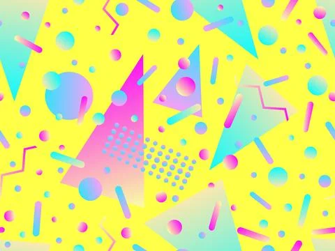Memphis seamless pattern with geometric gradient shapes. Colorful geometric.. Illustrazione stock