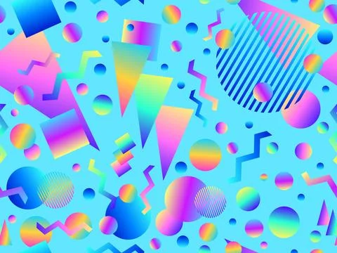 Memphis seamless pattern with geometric gradient shapes. Colorful geometric.. Stock Illustration