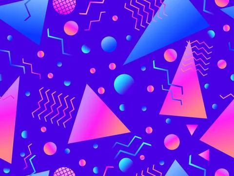 Memphis seamless pattern with geometric gradient shapes. Colorful geometric.. Illustrazione stock