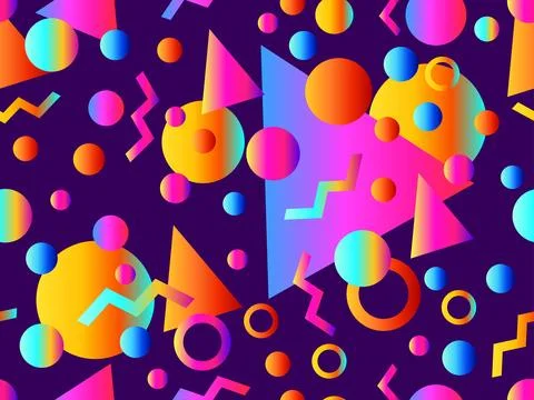 Memphis seamless pattern with geometric gradient shapes. Colorful geometric.. Stockillustratie