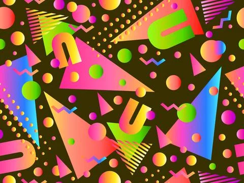 Memphis seamless pattern with geometric gradient shapes. Colorful geometric.. Illustrazione stock