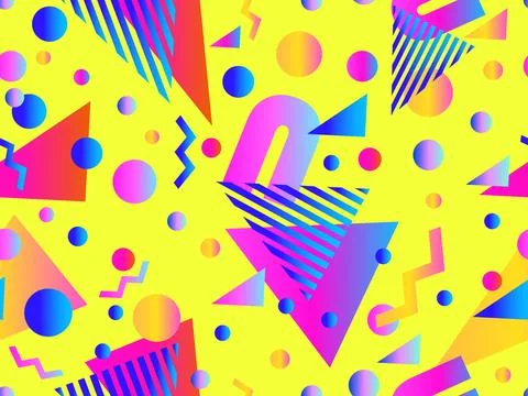 Memphis seamless pattern with geometric gradient shapes. Colorful geometric.. イラスト素材