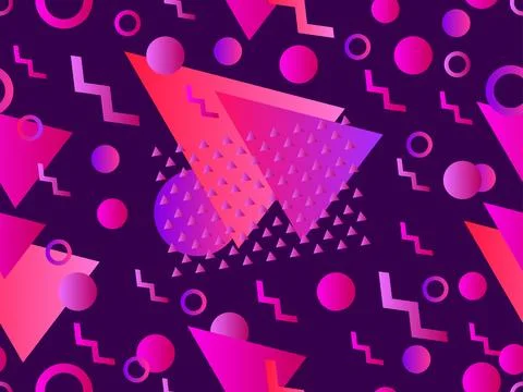 Memphis seamless pattern with geometric gradient shapes. Colorful geometric.. Stock Illustration