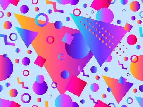 Memphis seamless pattern with geometric gradient shapes. Colorful geometric.. Stock Illustration