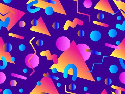 Memphis seamless pattern with geometric gradient shapes. Colorful geometric.. Stock Illustration
