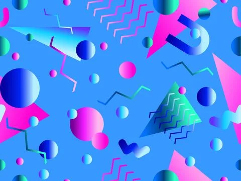 Memphis seamless pattern with geometric gradient shapes. Colorful geometric.. Stock Illustration