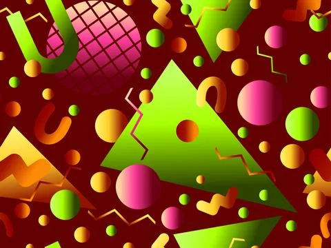 Memphis seamless pattern with geometric gradient shapes. Colorful geometric.. Illustrazione stock