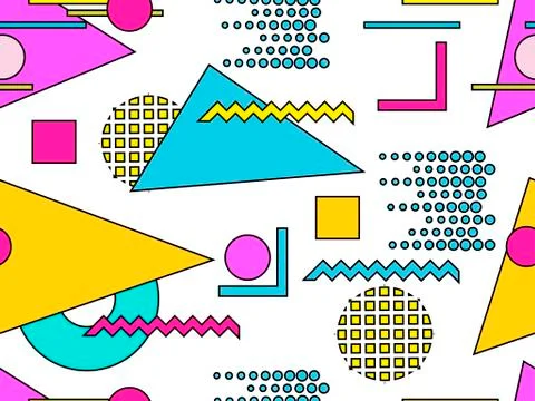 Memphis seamless pattern. Geometric objects with stroke, style of 80s. Bauhau Stock-Illustration