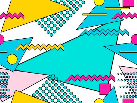 Memphis seamless pattern. Geometric objects with stroke, style of 80s. Bauhau Stock Illustration