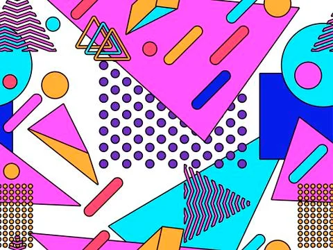 Memphis seamless pattern. Geometric objects with stroke, style of 80s. Bauhau 스톡 일러스트