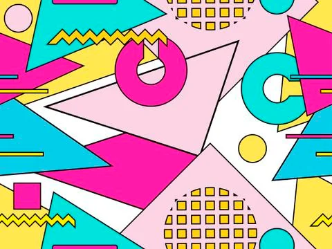 Memphis seamless pattern. Geometric objects with stroke, style of 80s. Bauhau 스톡 일러스트